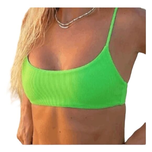LA Hearts PacSun Summerland Binded Bikini Top Neon Green Ribbed Knit Pull-Over X - Picture 7 of 7